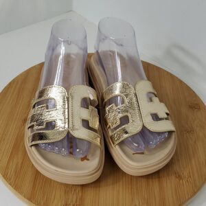 Sam Edelman Metallic Gold Valeri Platform Slide Sandals 6.5W